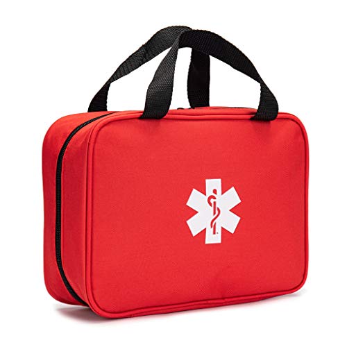 Jipemtra Red First Aid Bag Empty Travel Rescue Pouch First Responder Storage Medicine Emergency Bag for Car Home Office Kitchen Sport Outdoors Red with Folders - Image 2