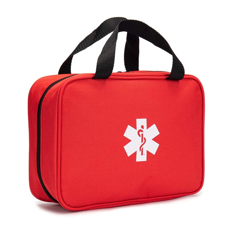 Jipemtra Red First Aid Bag Empty Travel Rescue Pouch First Responder Storage Medicine Emergency Bag for Car Home Office Kitchen Sport Outdoors Red with Folders - Image 3
