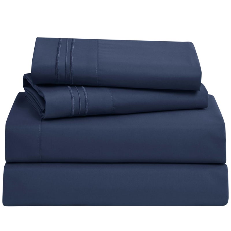 Clara Clark Bed Sheets, Premier 1800 Series 4 Piece Bed Sheet Set, Deep Pocket, Wrinkle, Fade, Stain Resistant, Luxury Soft Bedding Sheets & Pillowcases, Queen, Navy Blue - Image 1