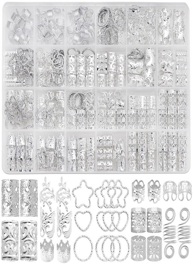 Fscwlmon 260 Pcs Hair Jewelry for Braids,Hair Beads Accessories for Dreadlock,Metal Hair Clips Cuffs Rings,Loc Rave Hair Charm Decorations Adjustable Kits for Men Women Silvery - Image 1