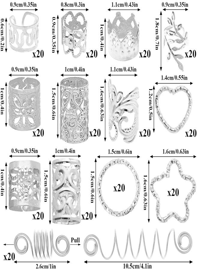 Fscwlmon 260 Pcs Hair Jewelry for Braids,Hair Beads Accessories for Dreadlock,Metal Hair Clips Cuffs Rings,Loc Rave Hair Charm Decorations Adjustable Kits for Men Women Silvery - Image 2