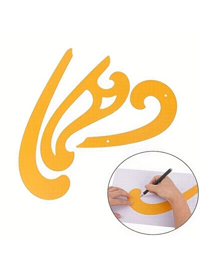 3 قطع من منحنى الفرنسي مجموعة مساطر استنسل بيضاوي من البلاستيك المتين للرسم والخياطة باللون البرتقالي - Image 2