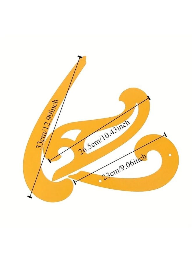 3 قطع من منحنى الفرنسي مجموعة مساطر استنسل بيضاوي من البلاستيك المتين للرسم والخياطة باللون البرتقالي - Image 3