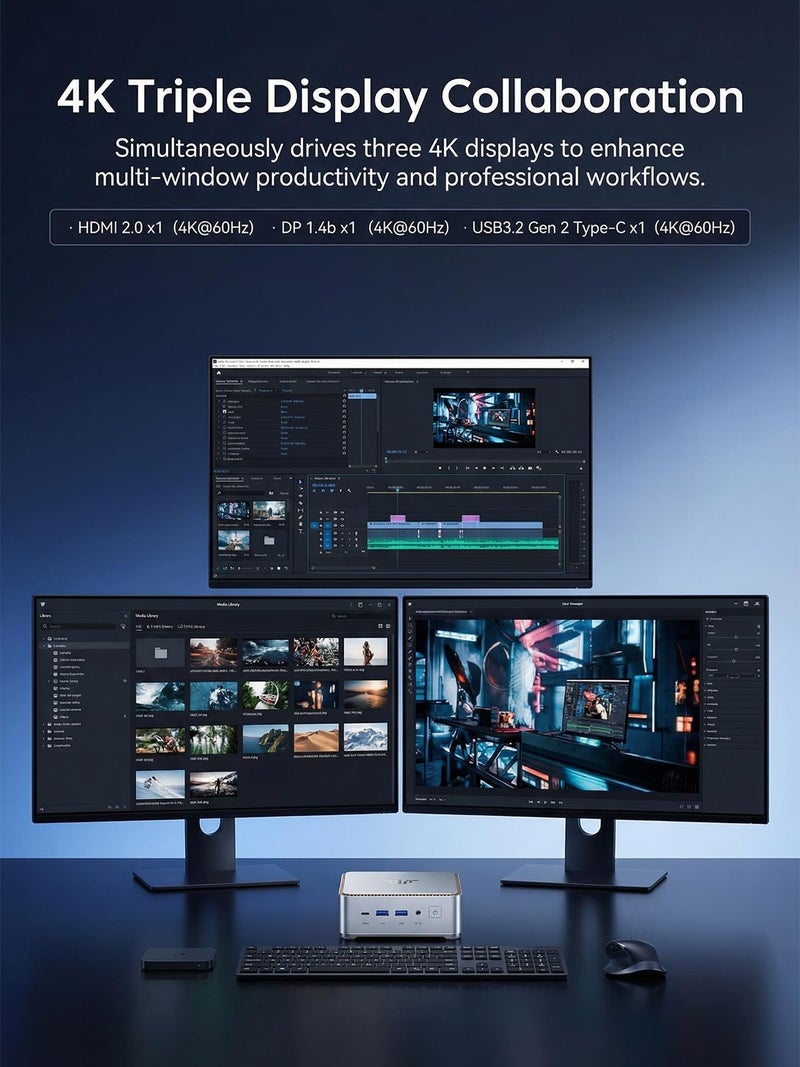KAMRUI Hyper H2 Mini PC Windows 11 pro, Intel Core 14450HX Mini Computers (10C/16T, 4.8GHz), 32GB RAM 1TB PCle4.0 SSD Micro Desktop PC, Triple 4K Display, USB-C, WiFi6, BT5.2, Business Office Home - Image 5