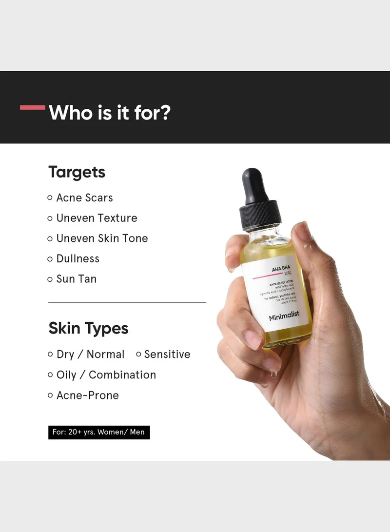 Minimalist Skincare AHA BHA 10% Face Exfoliator