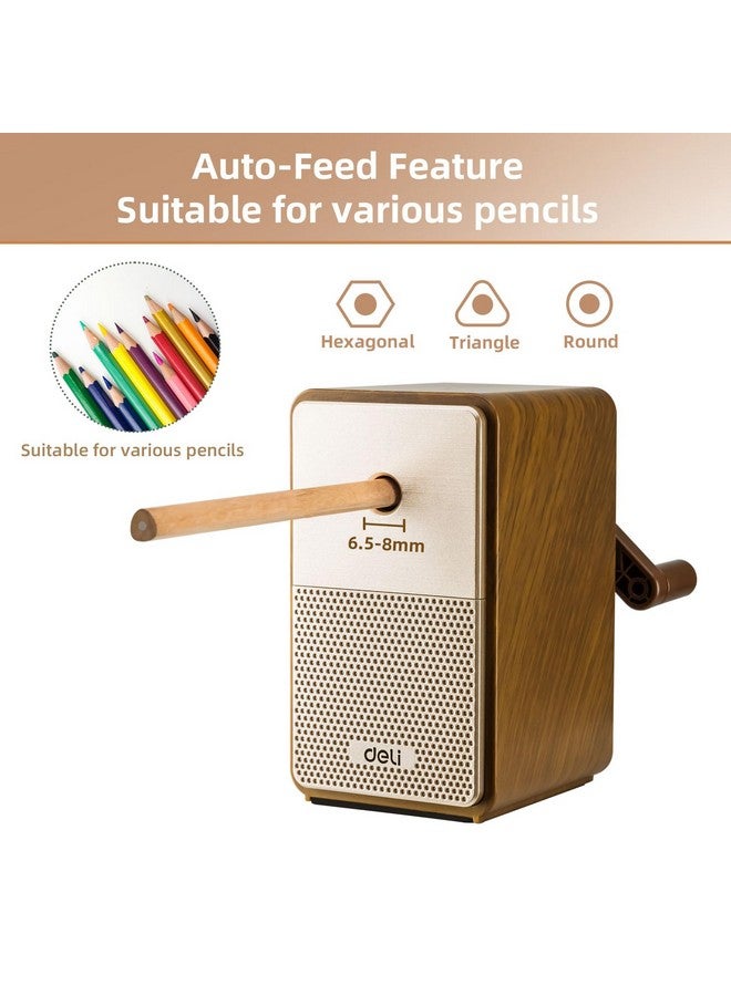ديلي مبراة أقلام يدوية من Deli، مبراة أقلام يدوية أوتوماتيكية مع نقطة قابلة للتعديل لأقلام الرصاص والأقلام الملونة، مبراة أقلام للأطفال والطلاب والفصول الدراسية والمنزل والمكتب، بني - Image 2