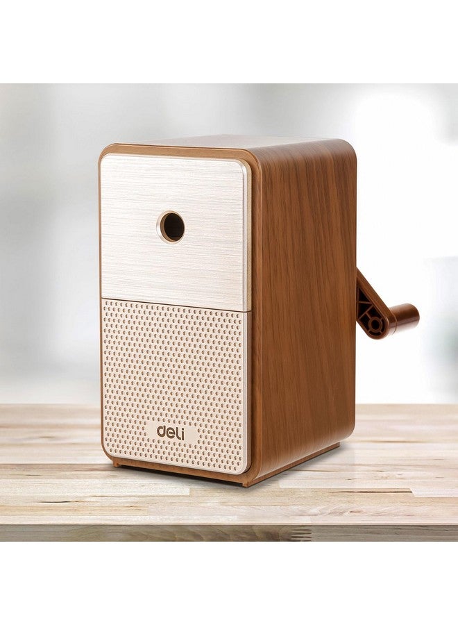 ديلي مبراة أقلام يدوية من Deli، مبراة أقلام يدوية أوتوماتيكية مع نقطة قابلة للتعديل لأقلام الرصاص والأقلام الملونة، مبراة أقلام للأطفال والطلاب والفصول الدراسية والمنزل والمكتب، بني - Image 1