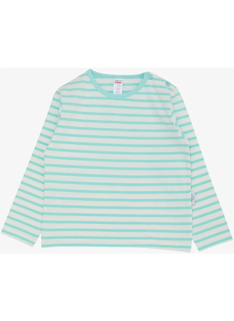 Breeze Baby Boy Long Sleeve T-Shirt Patchwork Striped 9 Months-3 Years, Water Green