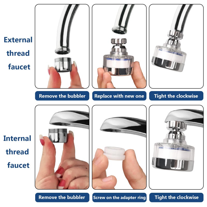 Dexspoeny 3 Pcs of Sink Water Filter and 18 Filter Elements Set, Sink Faucet Filter 360Â°Rotating, Bathroom Sink Filter Removes Fluoride Hard Water, Faucet Filter Faucet Extender for Home Kitchen Sink - Image 4