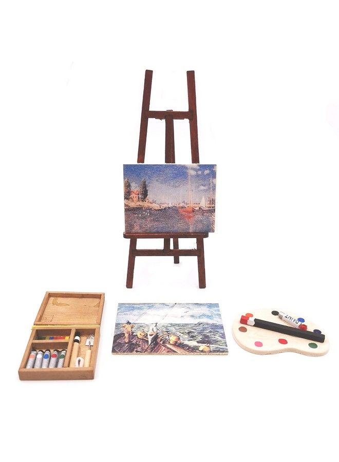 SXFSE Dollhouse Decoration Accessories 1/12 Dollhouse Miniature Wooden Easel Oil Painting Set Palette Watercolor Box Simulation Toys For Doll - Image 2