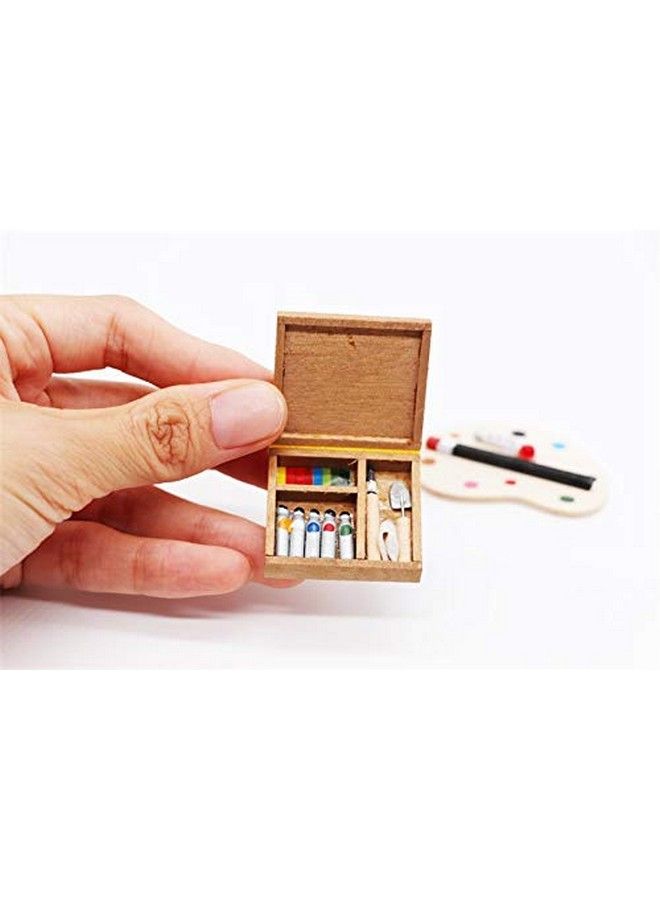 SXFSE Dollhouse Decoration Accessories 1/12 Dollhouse Miniature Wooden Easel Oil Painting Set Palette Watercolor Box Simulation Toys For Doll - Image 4