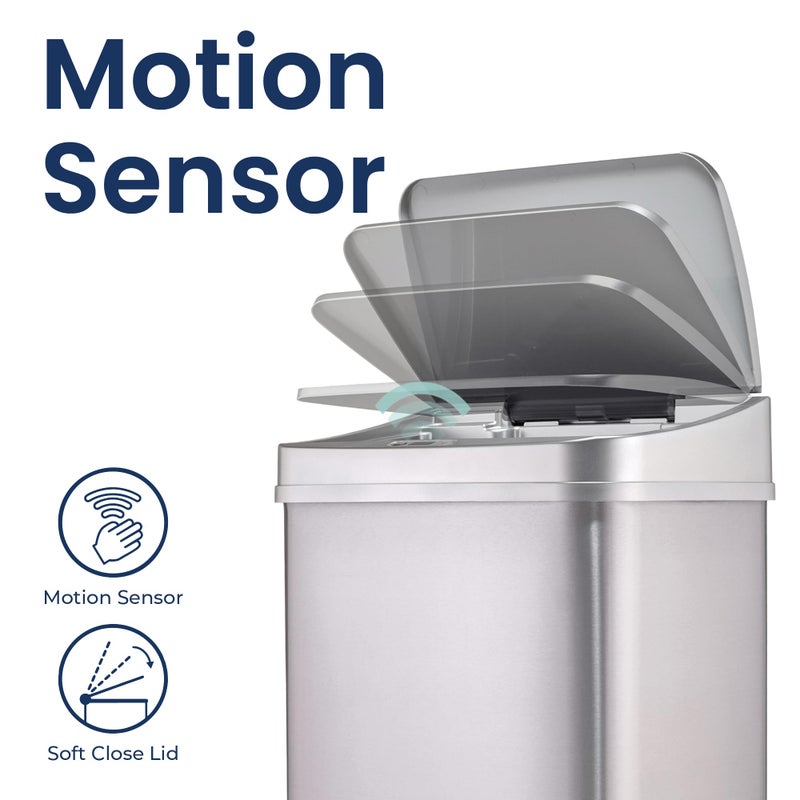 Ninestars Automatic Touchless Motion Sensor Rectangular Trash Can 13.2 Gallons, 50L, Silver, 13 Gal. 50 L, Silver Trim - Image 2
