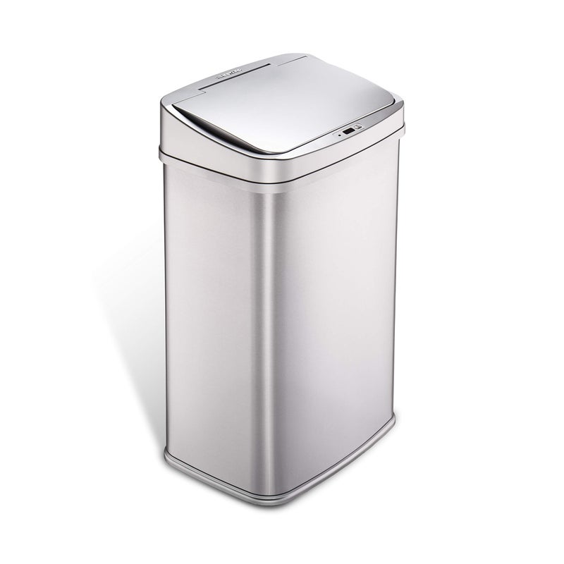 Ninestars Automatic Touchless Motion Sensor Rectangular Trash Can 13.2 Gallons, 50L, Silver, 13 Gal. 50 L, Silver Trim - Image 1