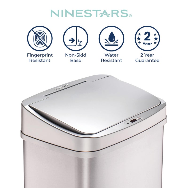 Ninestars Automatic Touchless Motion Sensor Rectangular Trash Can 13.2 Gallons, 50L, Silver, 13 Gal. 50 L, Silver Trim - Image 4