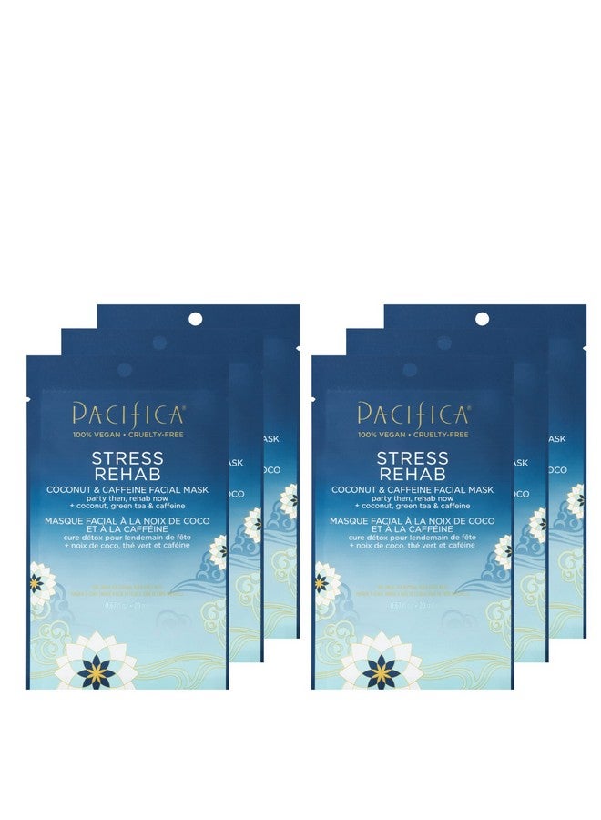 Pacifica Beauty Stress Rehab Coconut & Caffeine Face Mask Sheet Mask Destress Reduce Puffiness & Redness For All Skin Types Vegan 6Pk - Image 1