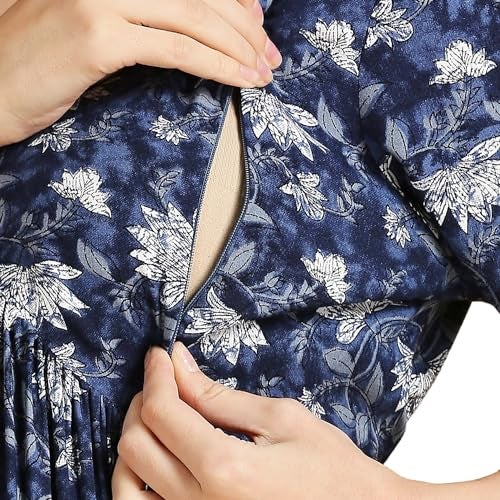 MomToBe Women's Rayon Maternity Kurta/Pregnancy Kurti/Easy Breastfeeding Kurta with Zippers for Nursing Pre and Post Pregnancy (Dark Blue :: X-Large) - Image 5
