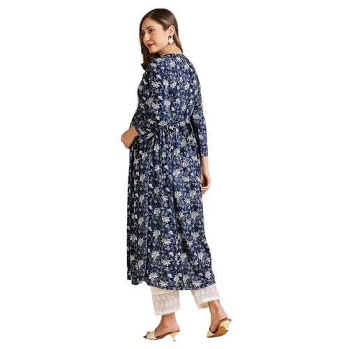 MomToBe Women's Rayon Maternity Kurta/Pregnancy Kurti/Easy Breastfeeding Kurta with Zippers for Nursing Pre and Post Pregnancy (Dark Blue :: X-Large) - Image 4