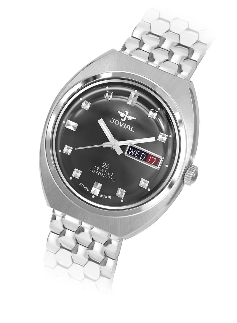 Jovial Men's Fashion Stainless Steel watch, 37mm, Black - Image 2