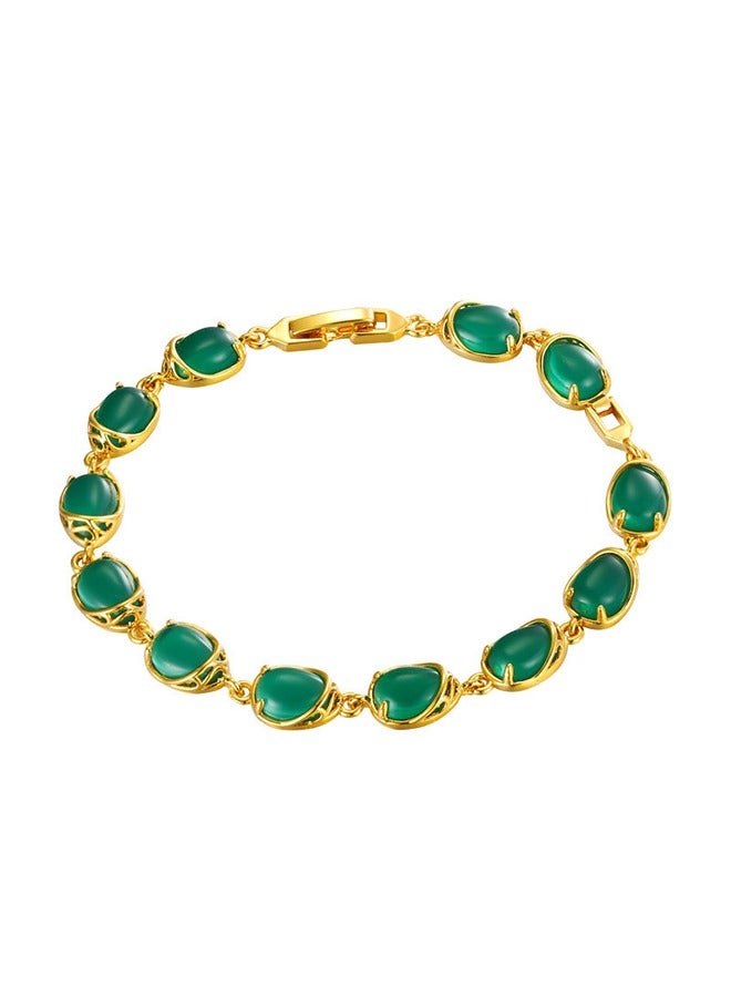 18K Yellow Gold Plated Silver Green Simulated Emerald Bracelet - Image 2