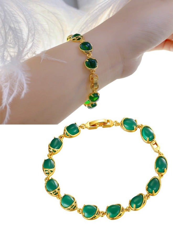 18K Yellow Gold Plated Silver Green Simulated Emerald Bracelet - Image 1