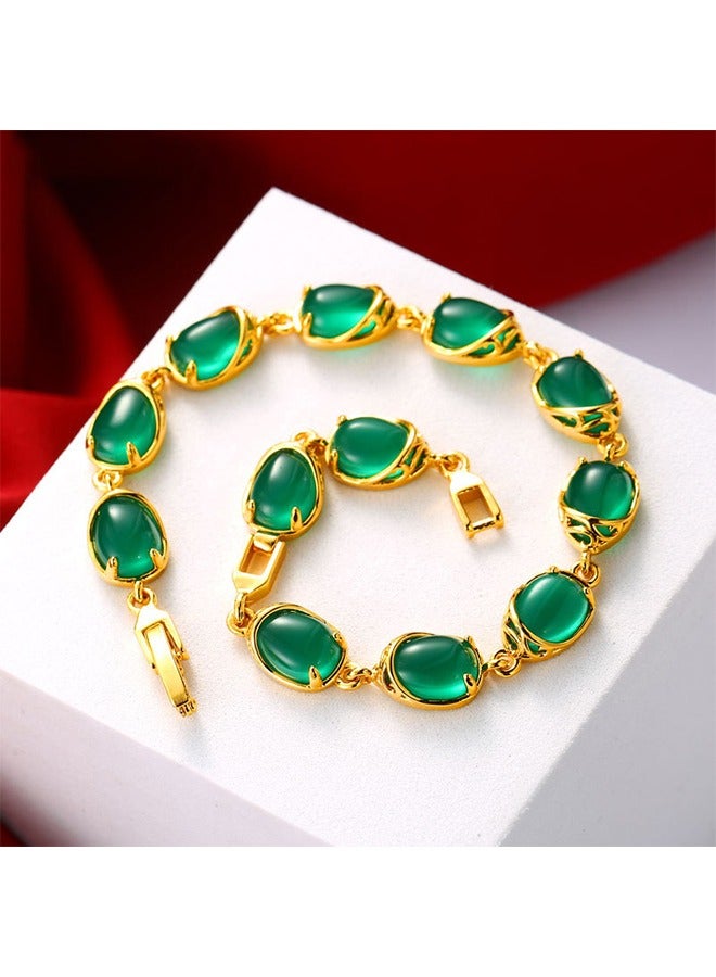 18K Yellow Gold Plated Silver Green Simulated Emerald Bracelet - Image 3