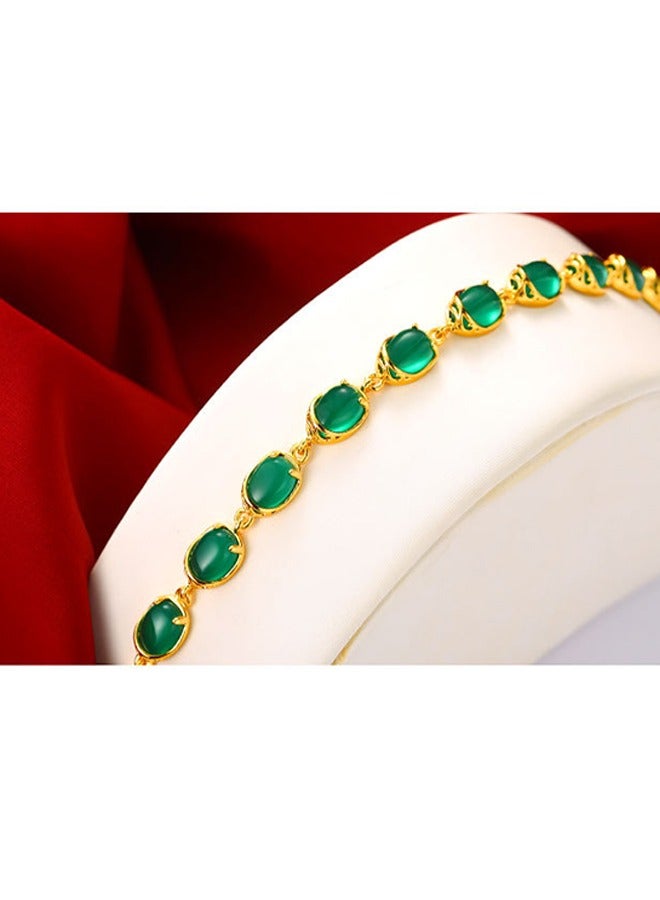 18K Yellow Gold Plated Silver Green Simulated Emerald Bracelet - Image 4