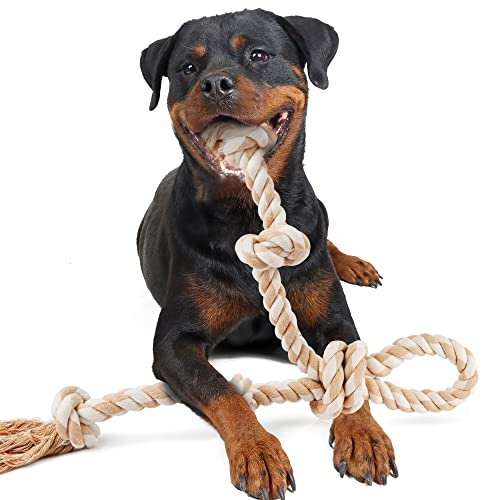 Fida Dog Rope Toys for Aggressive ChewersLarge Dog Toy Designed for Tug of War Tough Dog Rope Toy Indestructible Made of Undyed Natural Cotton 29 Large Dog Toys with 3 Big Knots and a Handle - Image 1