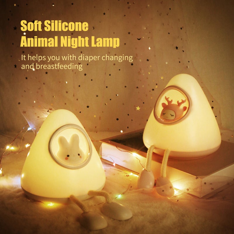 Cute Rabbit Night Light Warm White & White Bedside Kids Night Light with Touch Sensor 2 Light Brightness Soft Silicone Animal Night Lamp Phone Holder Night Companion for Children Toddler - Image 3