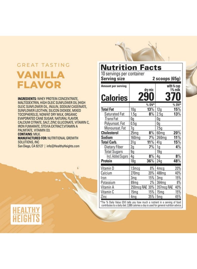 Healthy Heights مزيج مشروب البروتين اليومي للأطفال من هيلثي هايتس (فانيليا) - ميلك شيك غني بالبروتين للأولاد من سن ١٠ سنوات فما فوق - Image 4