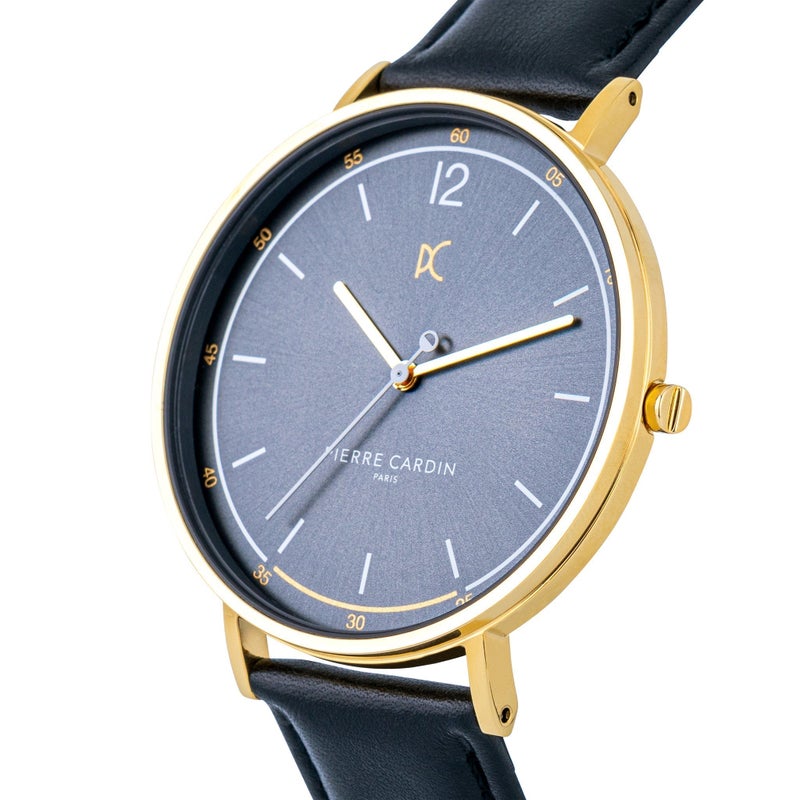 PIERRE CARDIN CBN.3007 MEN'S LUXURY WATCH - STYLISH GRAY DIAL & BLACK LEATHER BAND - Image 2