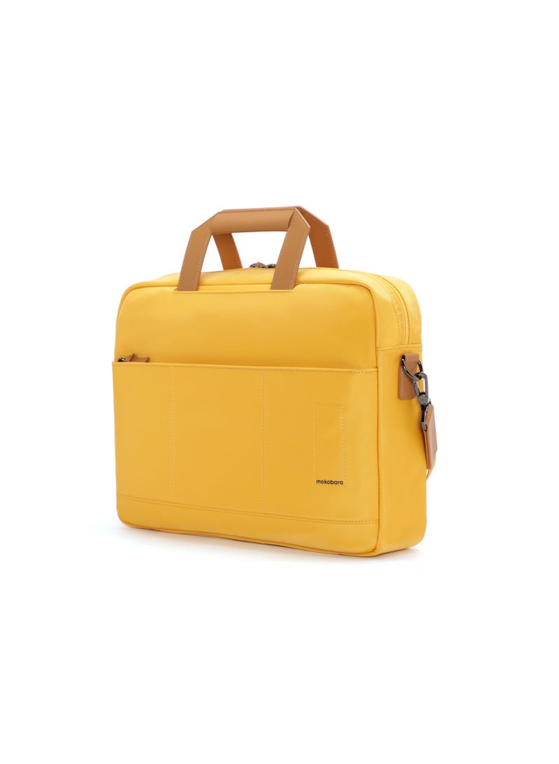 Mokobara The Briefcase with Adjustable Shoulder Strap Vegan Leather, Water Resistant, Fits Upto 15.6" Laptops (Unisex,  Enough Yellow) - Image 1