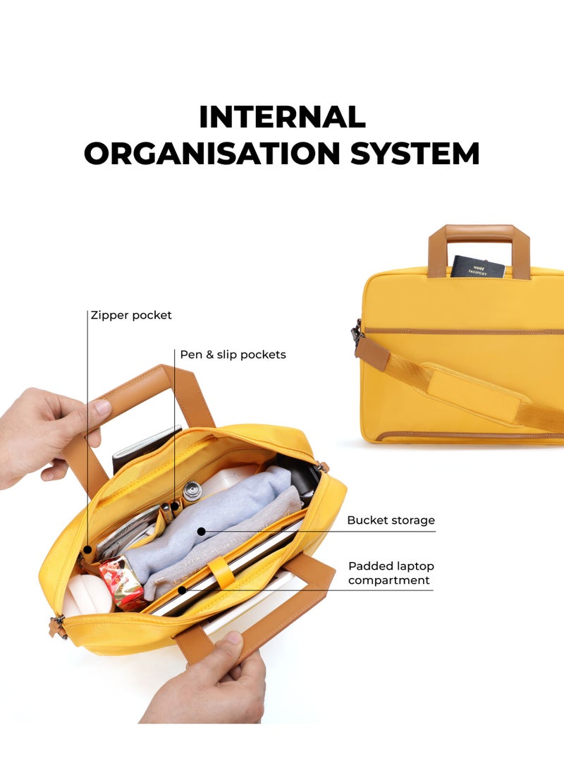 Mokobara The Briefcase with Adjustable Shoulder Strap Vegan Leather, Water Resistant, Fits Upto 15.6" Laptops (Unisex,  Enough Yellow) - Image 4