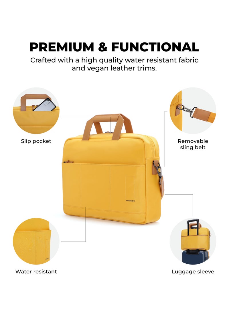 Mokobara The Briefcase with Adjustable Shoulder Strap Vegan Leather, Water Resistant, Fits Upto 15.6" Laptops (Unisex,  Enough Yellow) - Image 5