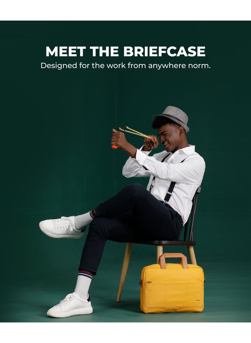 Mokobara The Briefcase with Adjustable Shoulder Strap Vegan Leather, Water Resistant, Fits Upto 15.6" Laptops (Unisex,  Enough Yellow) - Image 2