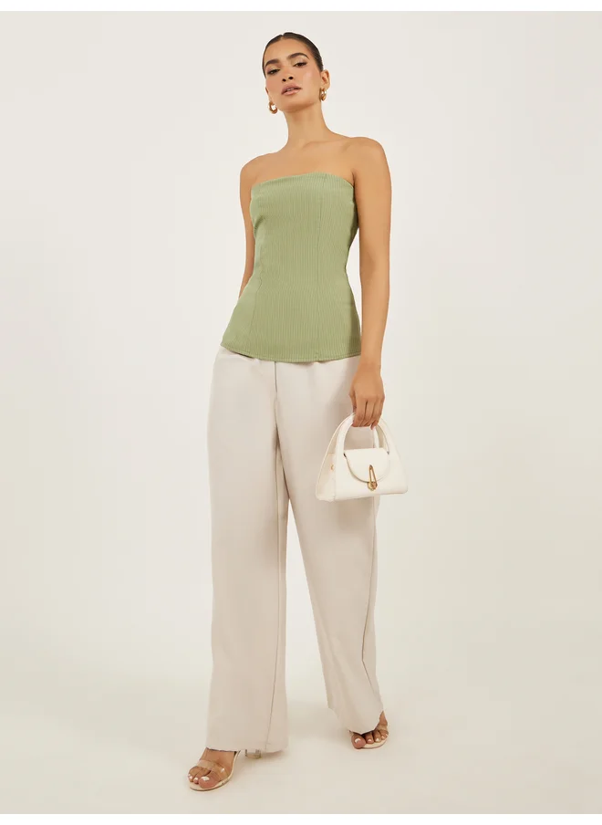 ستايلي Styli Green Striped Strapless Bandeau Top