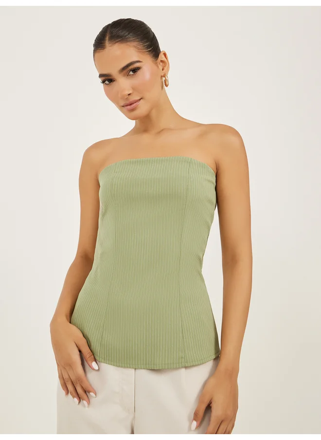 ستايلي Styli Green Striped Strapless Bandeau Top