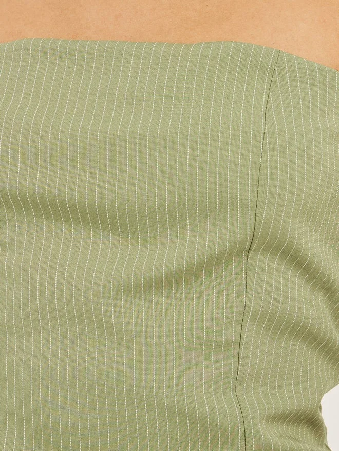 Styli Styli Green Striped Strapless Bandeau Top