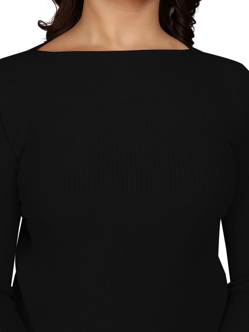 BAGILO Cotton Blend One-Line Collar Sweater Women's Bottom Coat New Top Slim Knit Pullover Sweaters Korean Style Winter Slim Pull Knitwear Black, Free Size - Image 5