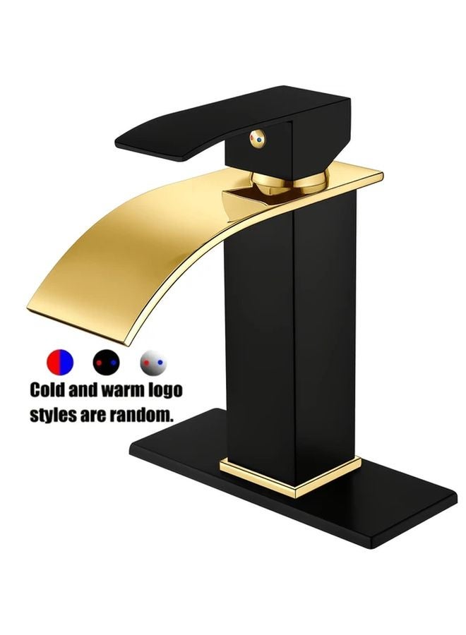 Black Golden Single Handle Bathroom Sink Faucet With Deck Plate And Pop Up Drain - Image 2