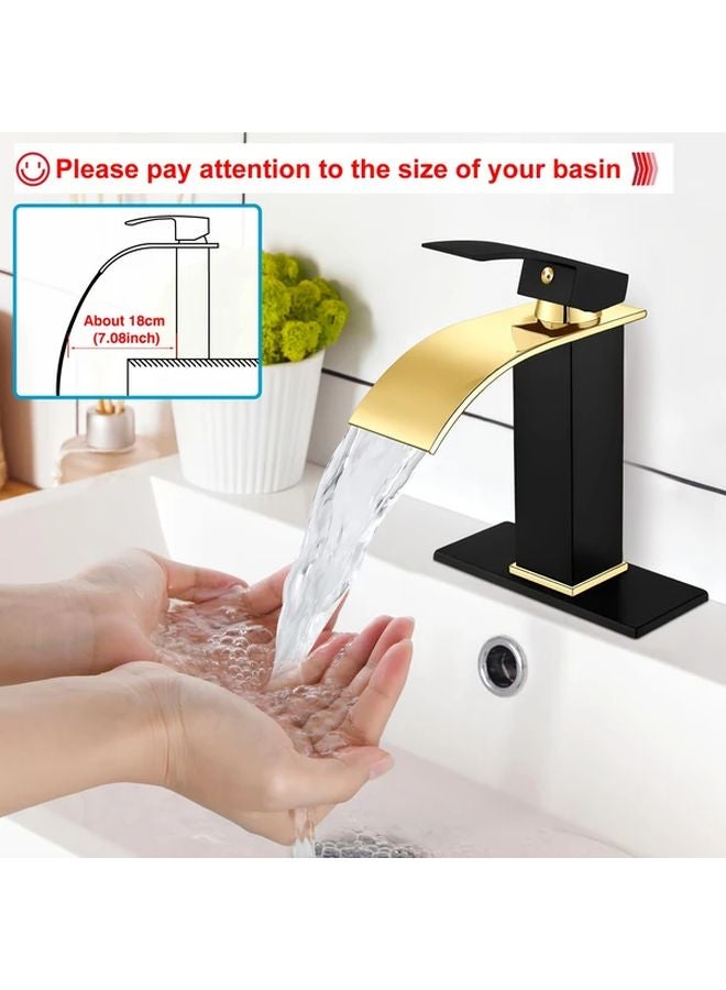 Black Golden Single Handle Bathroom Sink Faucet With Deck Plate And Pop Up Drain - Image 4