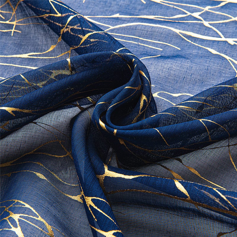 Deeprove الستائر الشفافة العميقة 84 بوصة الطول 2 لوحات شجرة فرع الذهب رقائق البطانية المعادن لغرفة النوم مجردة ديكور عيد الميلاد فوي النافذة الستائر زوج قضيب الجيب W52 x L 84 "" البحرية الأزرق - Image 3