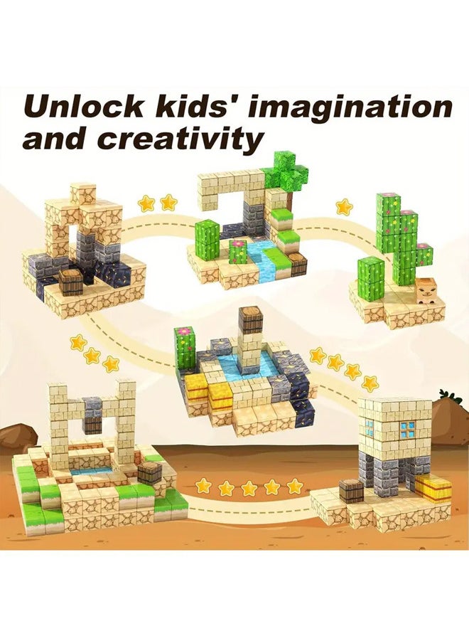 Magnetic Blocks-Build Mine Magnet World Edition, Magnetic Toys for Boys & Girls Age 3-4 4-5 6-8,STEM Montessori Sensory Toys for Toddlers Gifts for 3+ Years Old,100PCS Fidget 0.8" Cubes Construction Toys  - Image 3