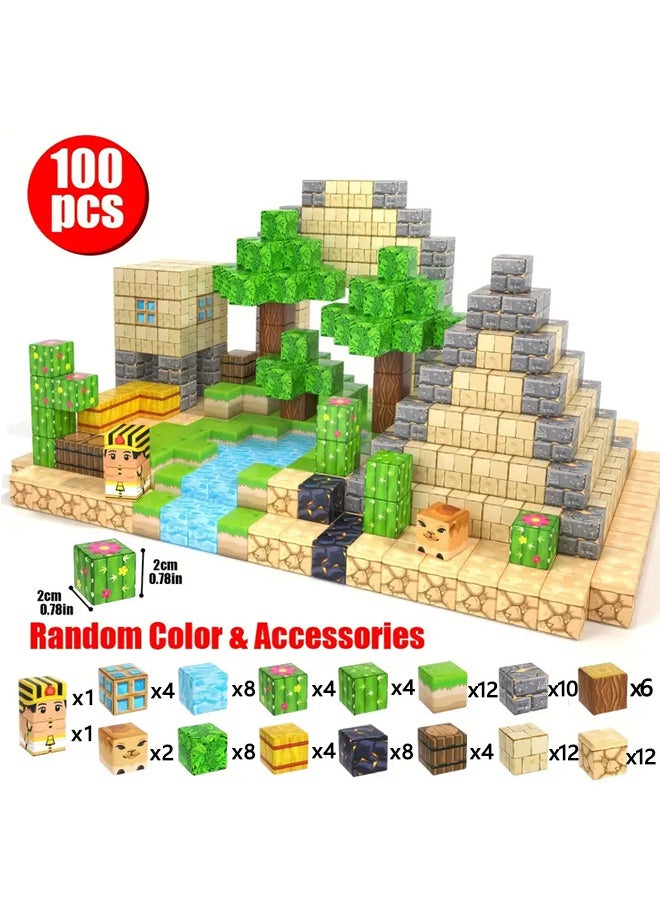 Magnetic Blocks-Build Mine Magnet World Edition, Magnetic Toys for Boys & Girls Age 3-4 4-5 6-8,STEM Montessori Sensory Toys for Toddlers Gifts for 3+ Years Old,100PCS Fidget 0.8" Cubes Construction Toys  - Image 2