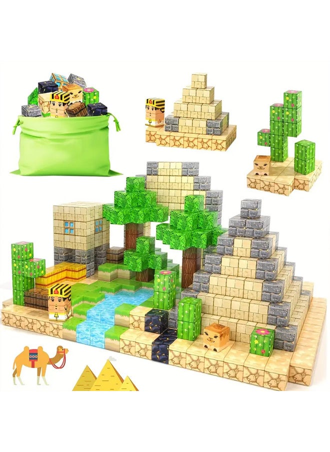 Magnetic Blocks-Build Mine Magnet World Edition, Magnetic Toys for Boys & Girls Age 3-4 4-5 6-8,STEM Montessori Sensory Toys for Toddlers Gifts for 3+ Years Old,100PCS Fidget 0.8" Cubes Construction Toys  - Image 1