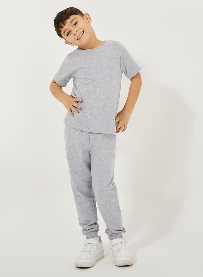 Styli Solid Round Neck T-Shirt & Full Length Pants Set  - Image 1