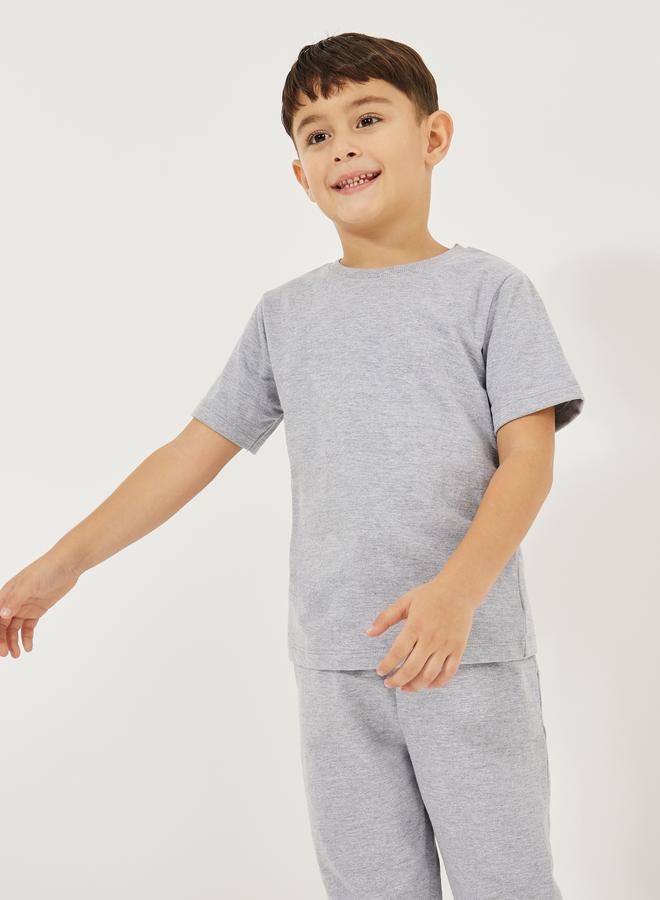 Styli Solid Round Neck T-Shirt & Full Length Pants Set  - Image 2