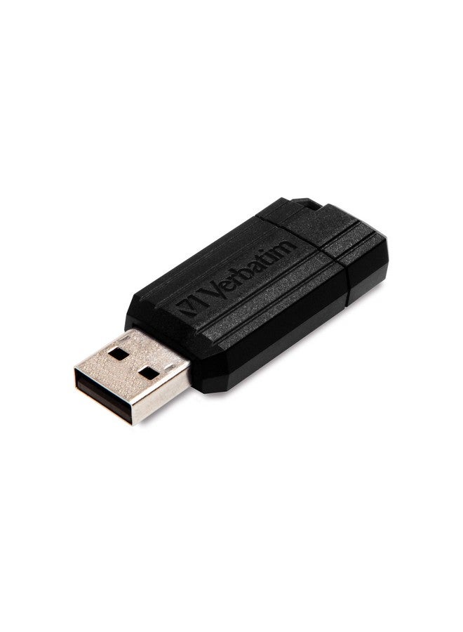 VERBATIM 64Gb Pinstripe Retractable Usb 2.0 Flash Thumb Drive With Microban Antimicrobial Product Protection Black - Image 1