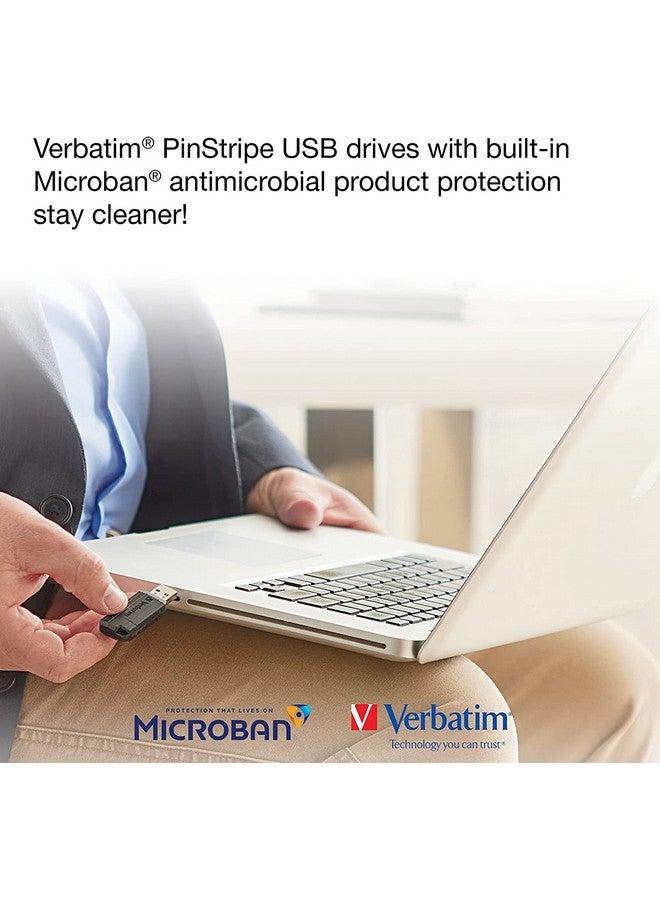 VERBATIM 64Gb Pinstripe Retractable Usb 2.0 Flash Thumb Drive With Microban Antimicrobial Product Protection Black - Image 3