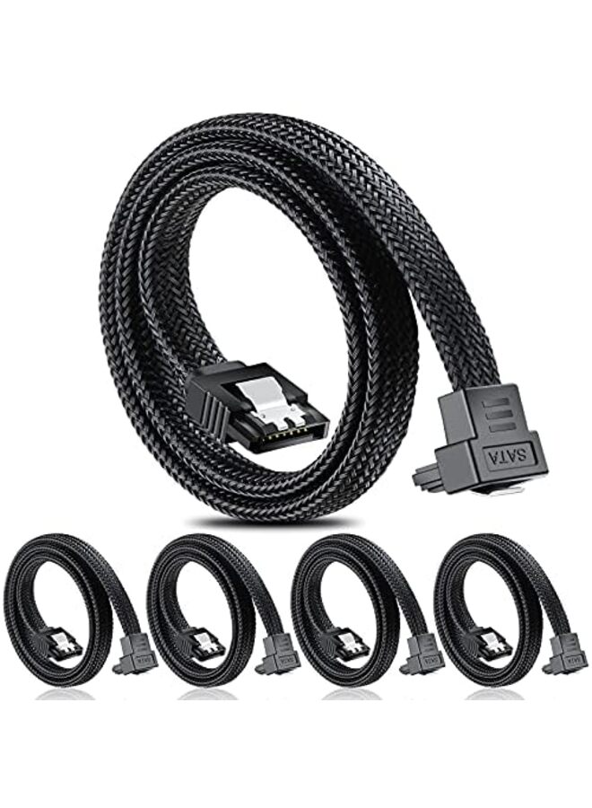 يُسلِّم 5 قطع من كابلات SATA III، كابل بيانات بزاوية قائمة 90 درجة بسرعة 6 جيجابت في الثانية لمحركات الأقراص الصلبة SSD، كابل SATA 3.0 مضفر من النايلون مع مزلاج قفل لمحركات الأقراص الصلبة SATA - Image 1