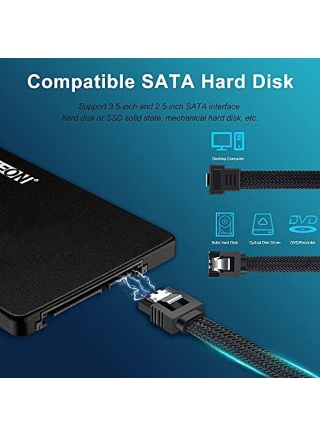 يُسلِّم 5 قطع من كابلات SATA III، كابل بيانات بزاوية قائمة 90 درجة بسرعة 6 جيجابت في الثانية لمحركات الأقراص الصلبة SSD، كابل SATA 3.0 مضفر من النايلون مع مزلاج قفل لمحركات الأقراص الصلبة SATA - Image 3